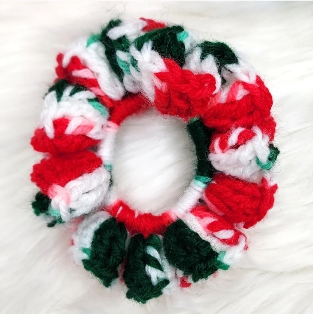 Handmade Textured Crocheted Scrunchies Ponytail Holder Hair Tie Set Of 3 - New